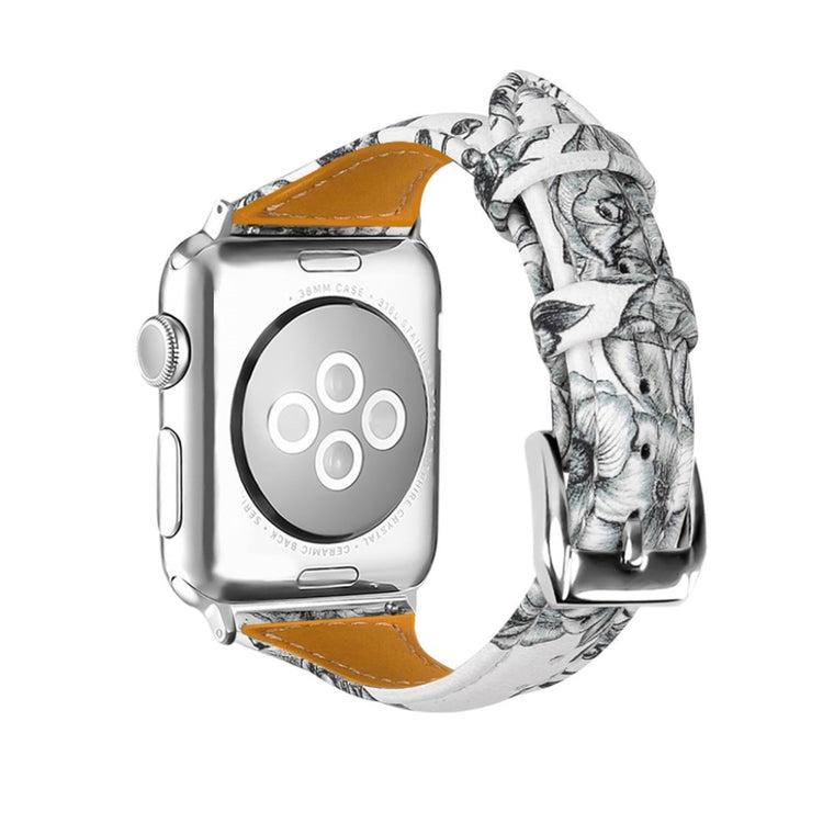 Meget slidstærk Apple Watch Series 1-3 38mm Ægte læder Rem - Sølv#serie_4