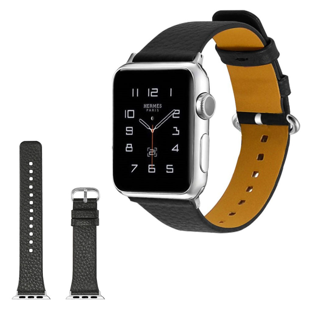 Skøn Apple Watch Series 1-3 38mm Ægte læder Rem - Sort#serie_1