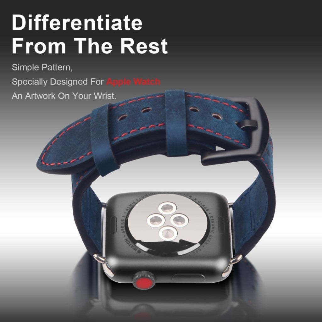 Kønt Apple Watch Series 4 40mm Ægte læder Rem - Blå#serie_2