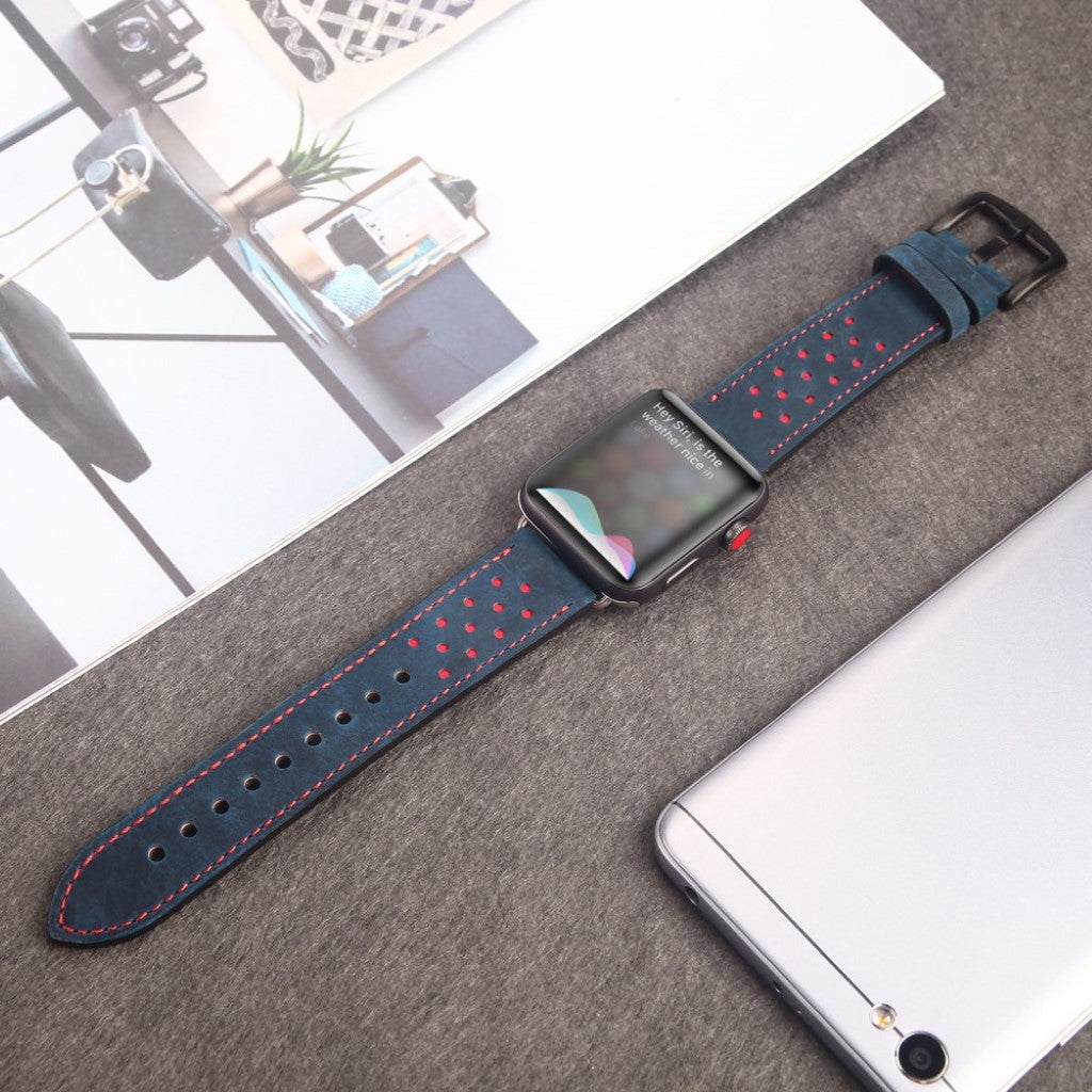 Kønt Apple Watch Series 4 40mm Ægte læder Rem - Blå#serie_2