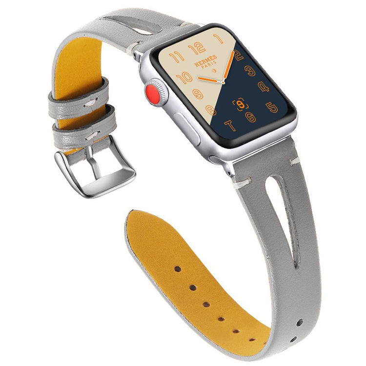 Super nydelig Apple Watch Series 4 40mm Ægte læder Rem - Sølv#serie_3