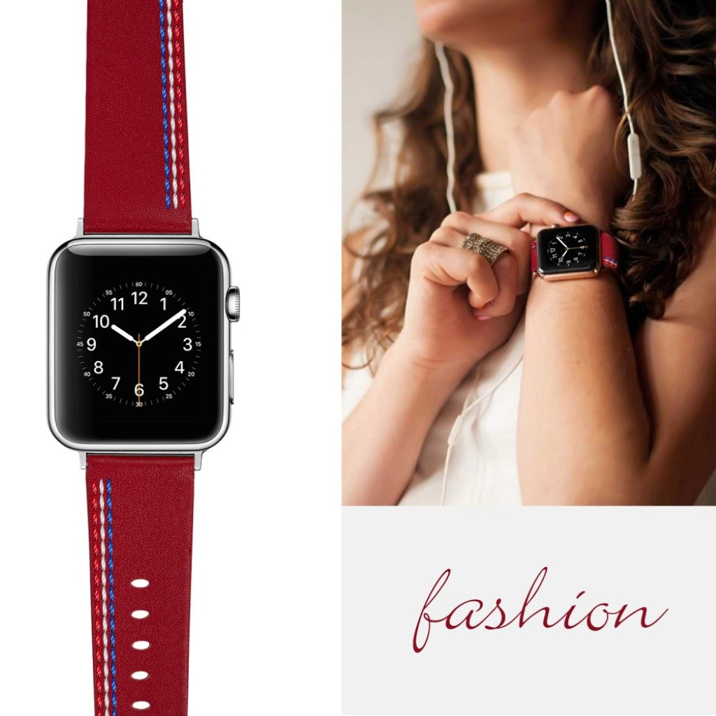 Helt vildt elegant Apple Watch Series 4 40mm Ægte læder Rem - Rød#serie_4