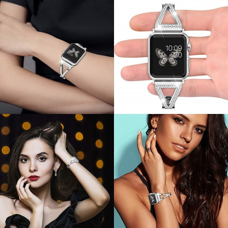 Holdbart Apple Watch Series 4 40mm Metal og Rhinsten Rem - Sølv#serie_2