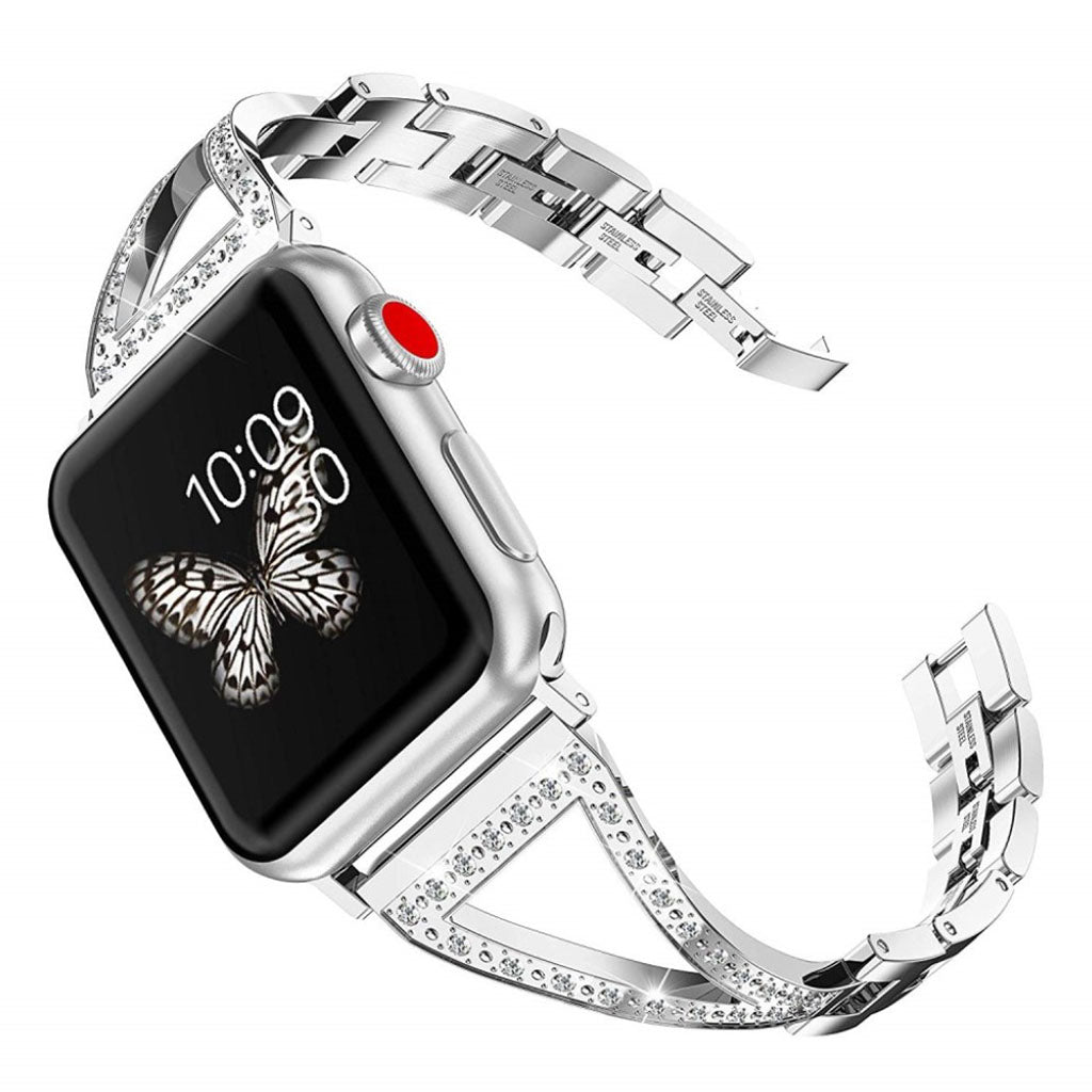 Holdbart Apple Watch Series 4 40mm Metal og Rhinsten Rem - Sølv#serie_2