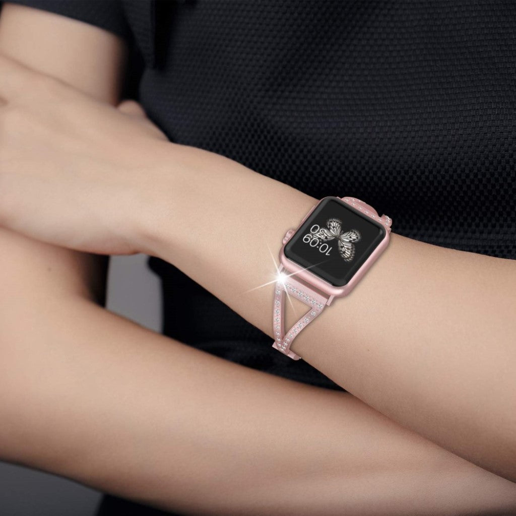 Holdbart Apple Watch Series 4 40mm Metal og Rhinsten Rem - Pink#serie_3