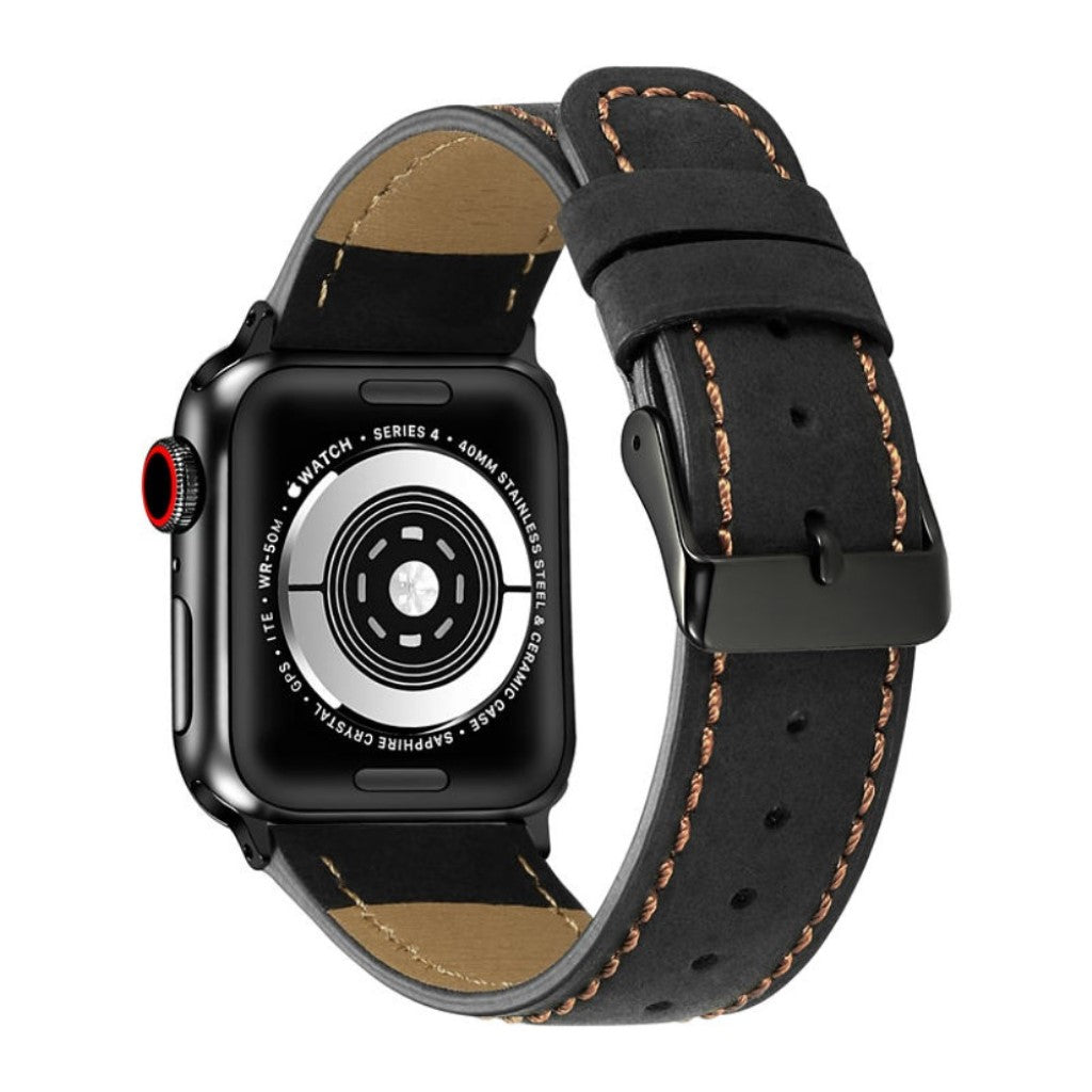 Meget fantastisk Apple Watch Series 4 40mm Ægte læder Rem - Sort#serie_1