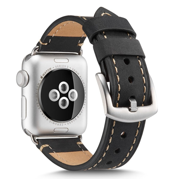 Mega fed Apple Watch Series 4 40mm Ægte læder Rem - Sort#serie_1