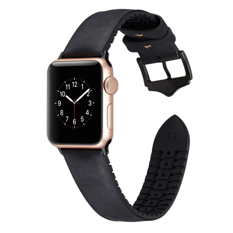 Rigtigt hårdfør Apple Watch Series 4 40mm Kunstlæder Rem - Sort#serie_1