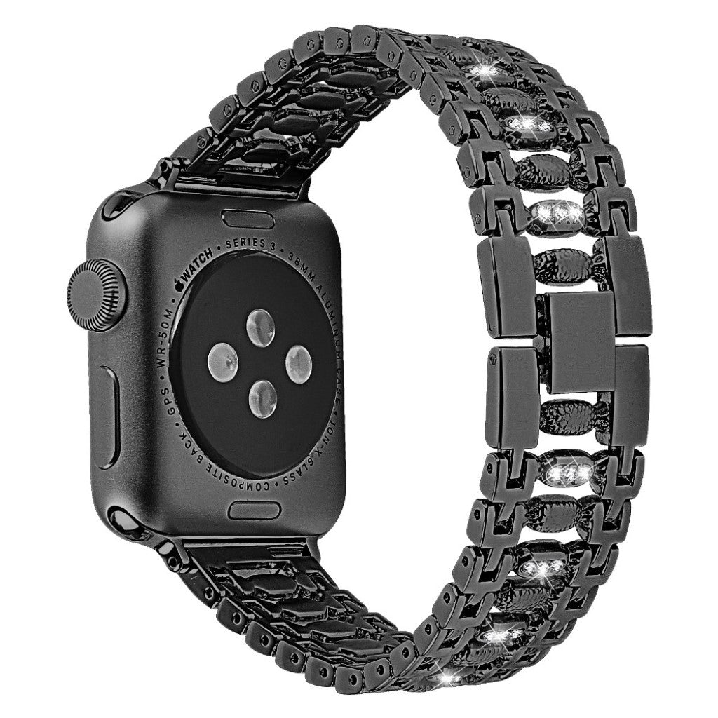 Slidstærk Apple Watch Series 4 40mm Metal og Rhinsten Rem - Sort#serie_2