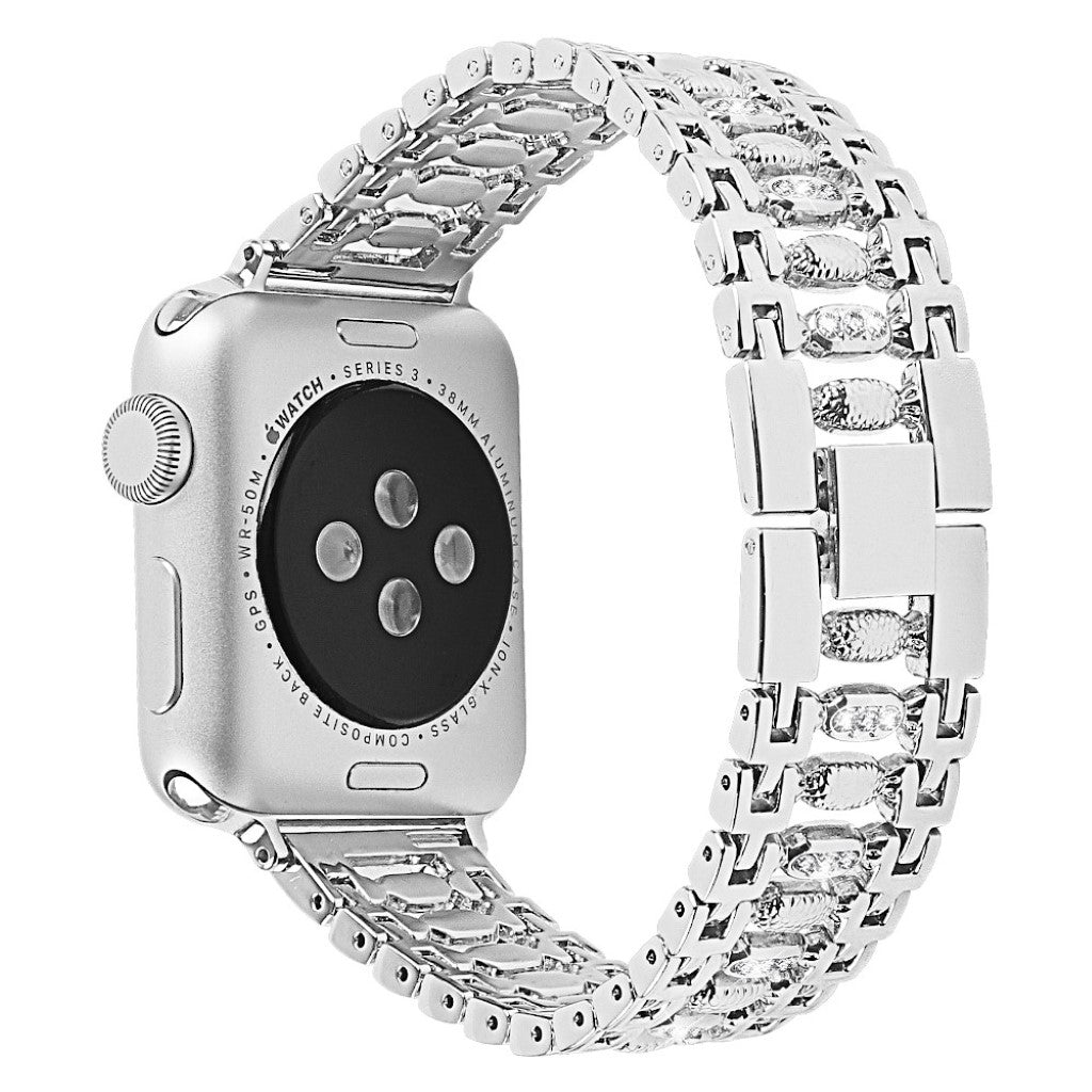 Slidstærk Apple Watch Series 4 40mm Metal og Rhinsten Rem - Sølv#serie_5