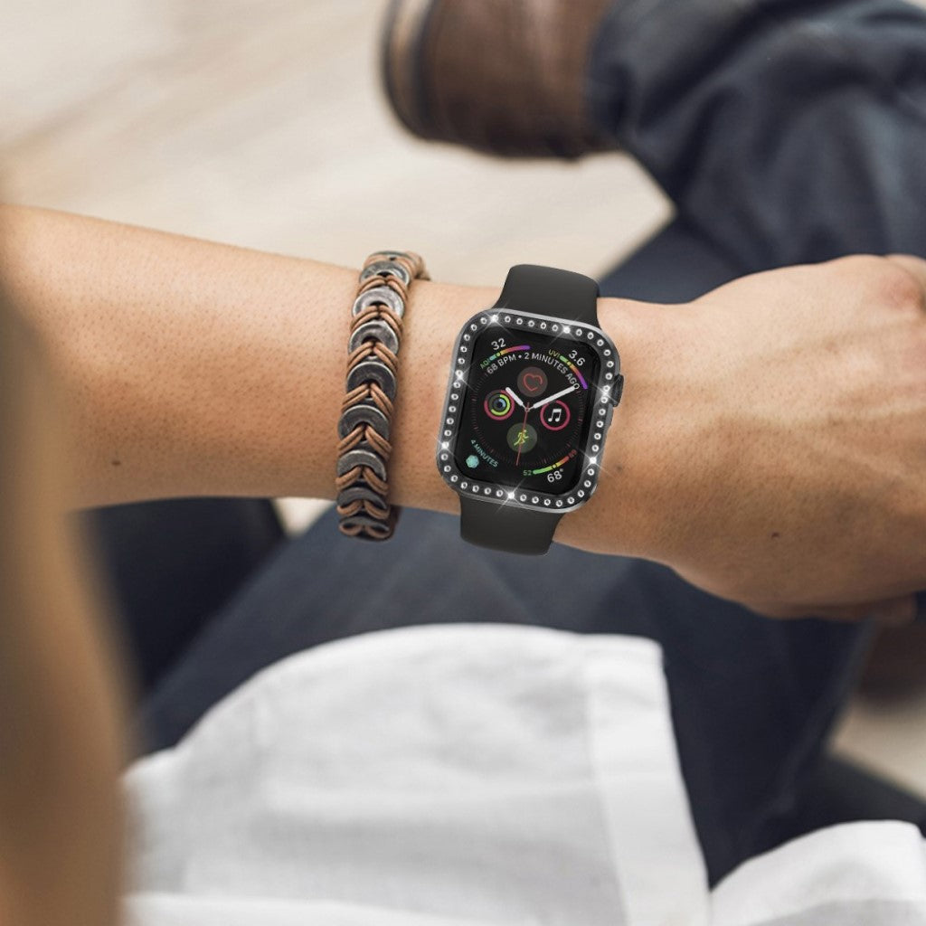 Super Pænt Apple Watch Series 4 40mm Plastik og Rhinsten Cover - Sort#serie_1