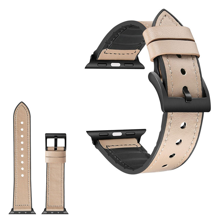  Apple Watch Series 4 40mm / Apple Watch 40mm Kunstlæder og Silikone Rem - Sølv#serie_6