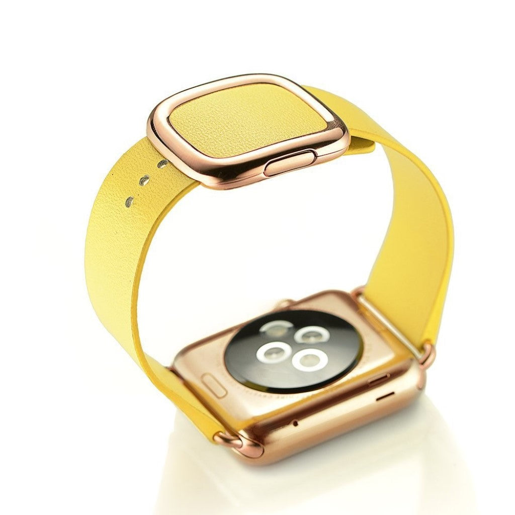 Rigtigt fint Apple Watch Series 4 44mm Ægte læder Rem - Gul#serie_2