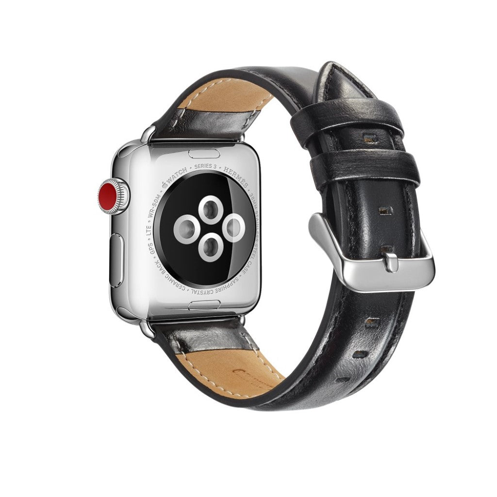 Super smuk Apple Watch Series 4 44mm Ægte læder Rem - Sort#serie_5