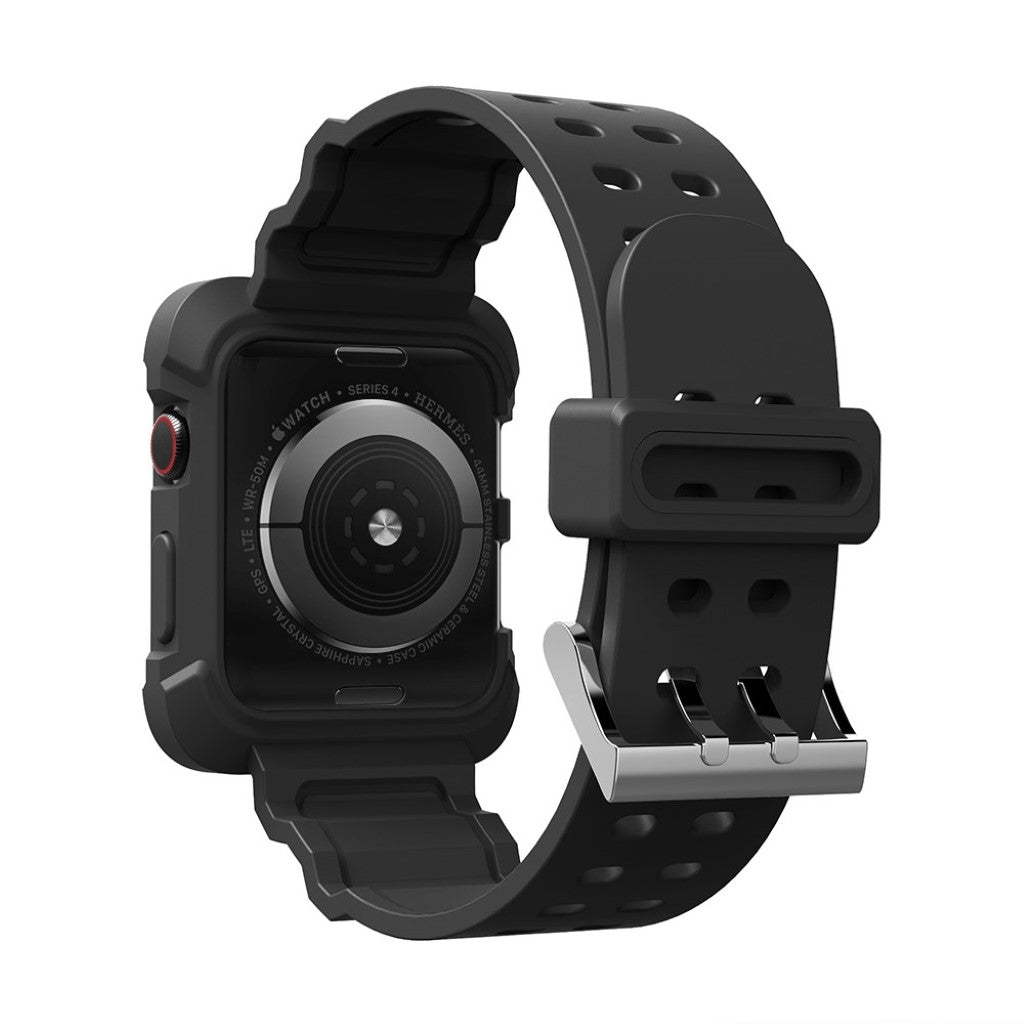 Super slidstærk Apple Watch Series 4 44mm Silikone Rem - Sort#serie_4