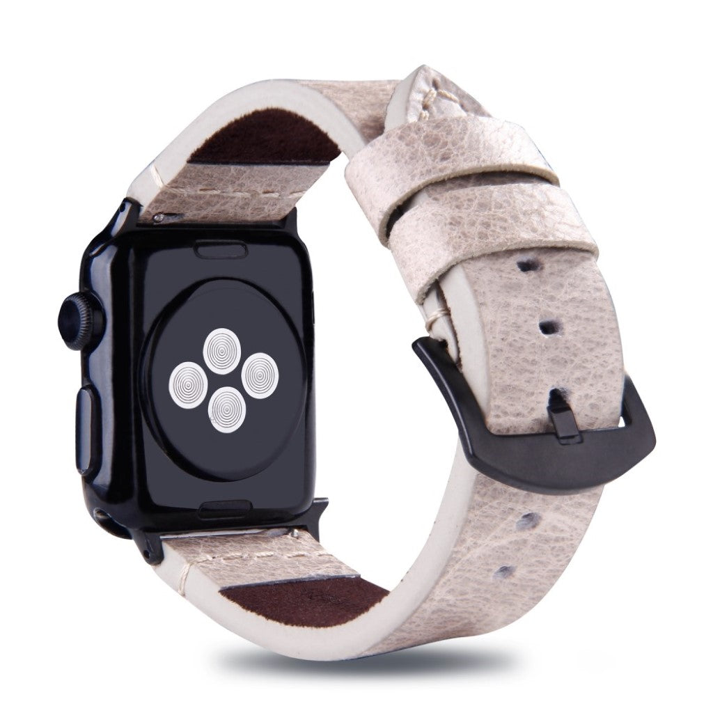 Meget komfortabel Apple Watch Series 4 44mm Ægte læder Rem - Sølv#serie_2