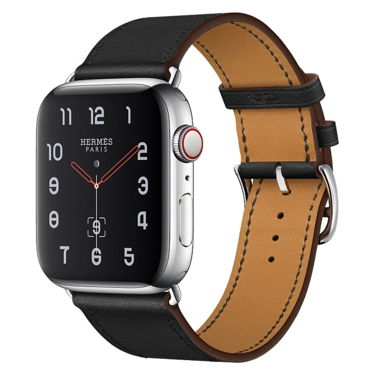 Superflot Apple Watch Series 4 44mm Ægte læder Rem - Sort#serie_1
