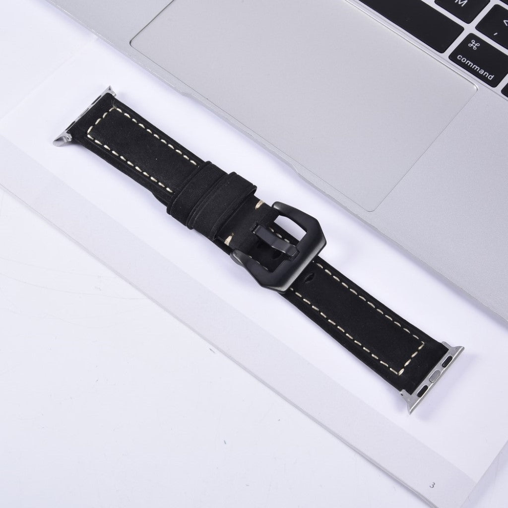 Super kønt Apple Watch Series 4 44mm Ægte læder Rem - Sort#serie_1