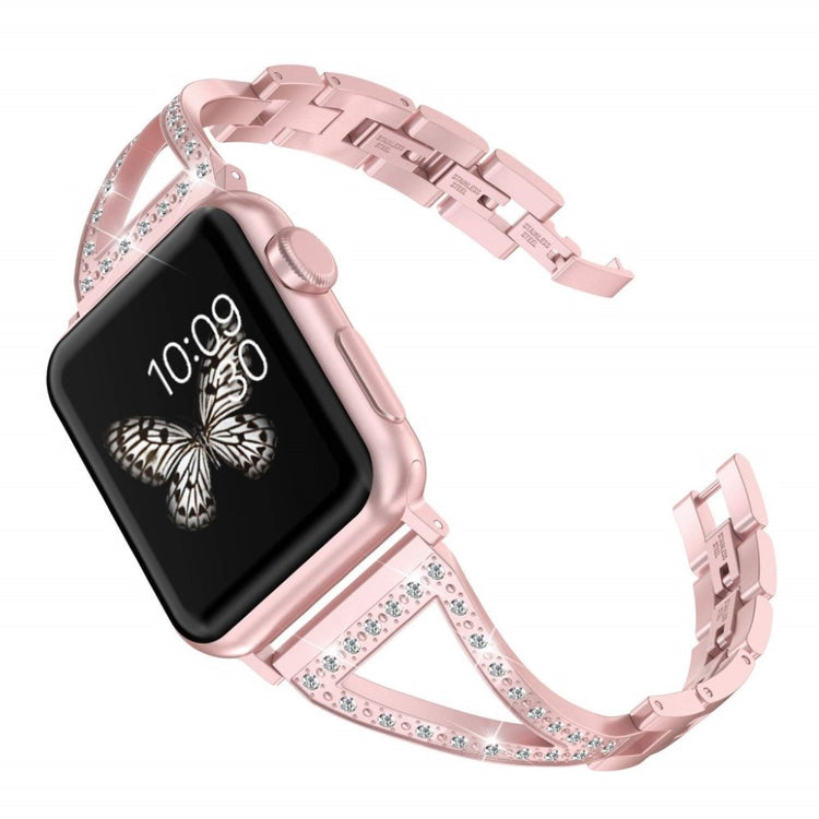 Vildt kønt Apple Watch Series 4 44mm Metal og Rhinsten Rem - Pink#serie_3