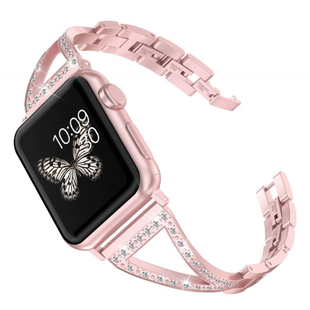 Vildt kønt Apple Watch Series 4 44mm Metal og Rhinsten Rem - Pink#serie_3