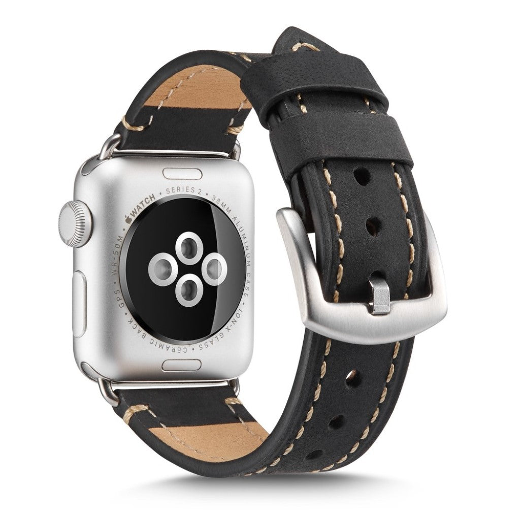 Rigtigt sejt Apple Watch Series 4 44mm Ægte læder Rem - Sort#serie_1