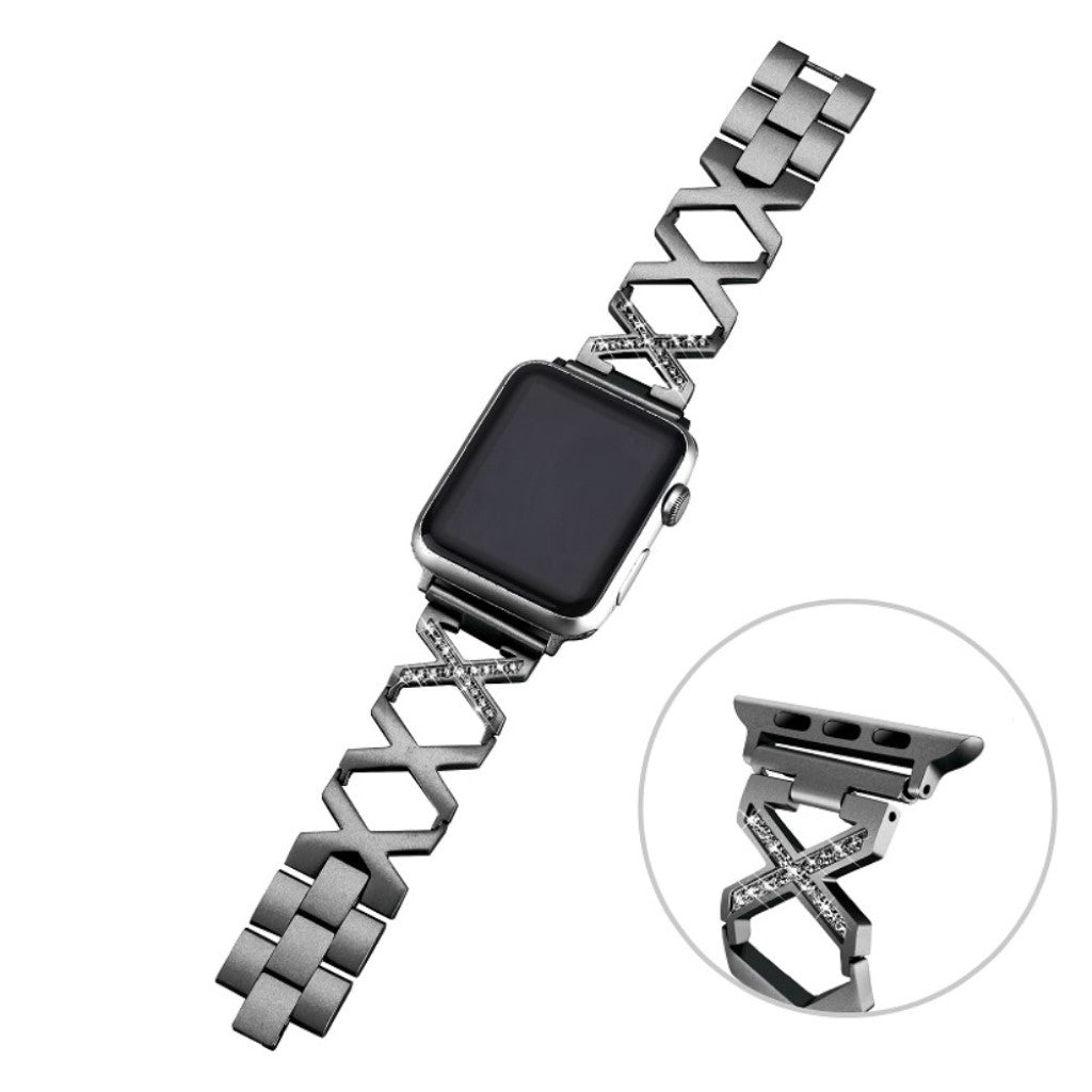 Smuk Apple Watch Series 4 44mm Metal og Rhinsten Rem - Sort#serie_1