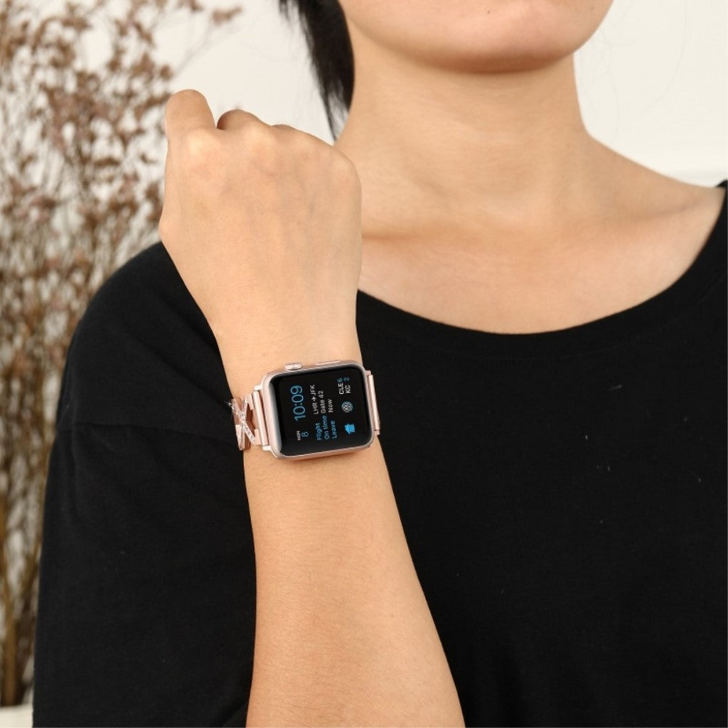 Smuk Apple Watch Series 4 44mm Metal og Rhinsten Rem - Pink#serie_3