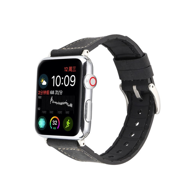 Fed Apple Watch Series 4 44mm Kunstlæder og Silikone Rem - Sort#serie_1