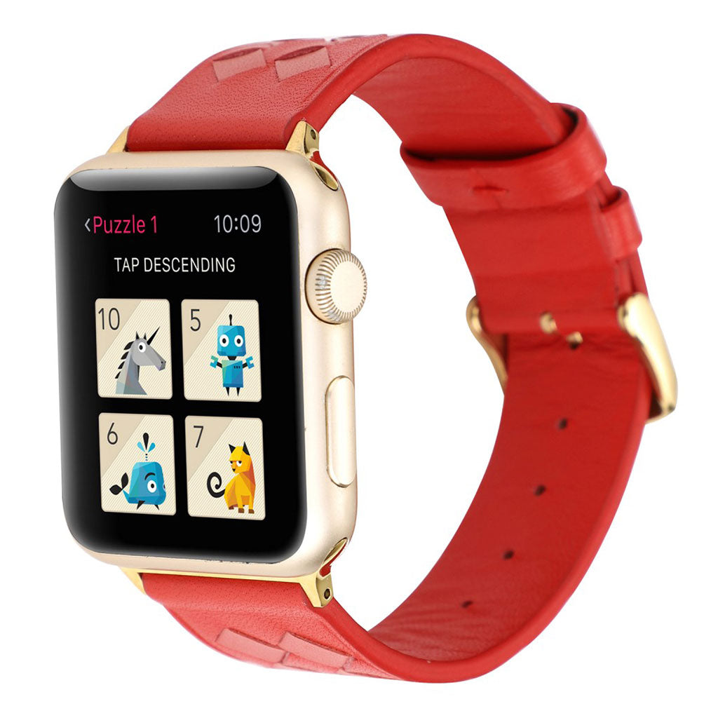 Vildt fantastisk Apple Watch Series 4 44mm Ægte læder Rem - Rød#serie_6