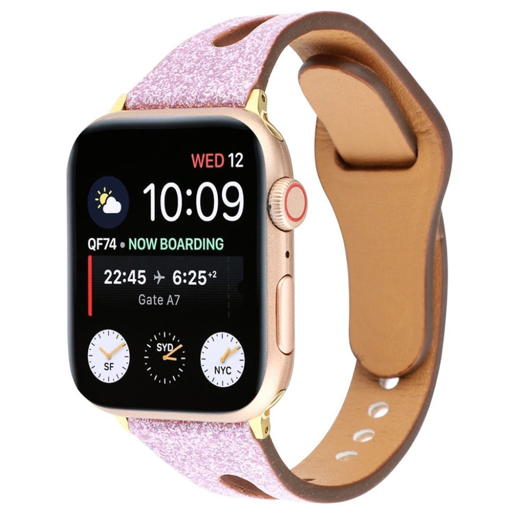 Rigtigt hårdfør Apple Watch Series 4 44mm Ægte læder Rem - Pink#serie_1