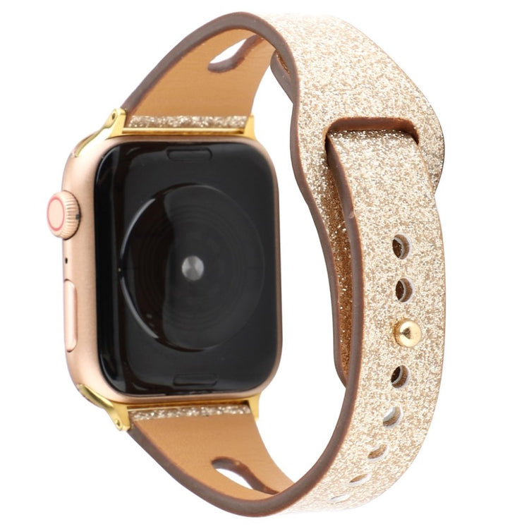 Rigtigt hårdfør Apple Watch Series 4 44mm Ægte læder Rem - Guld#serie_3
