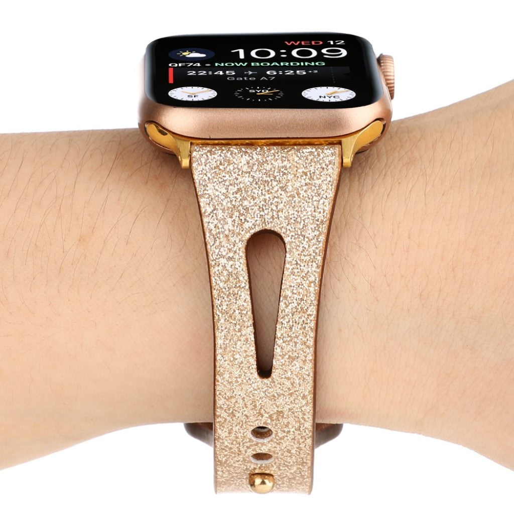 Rigtigt hårdfør Apple Watch Series 4 44mm Ægte læder Rem - Guld#serie_3