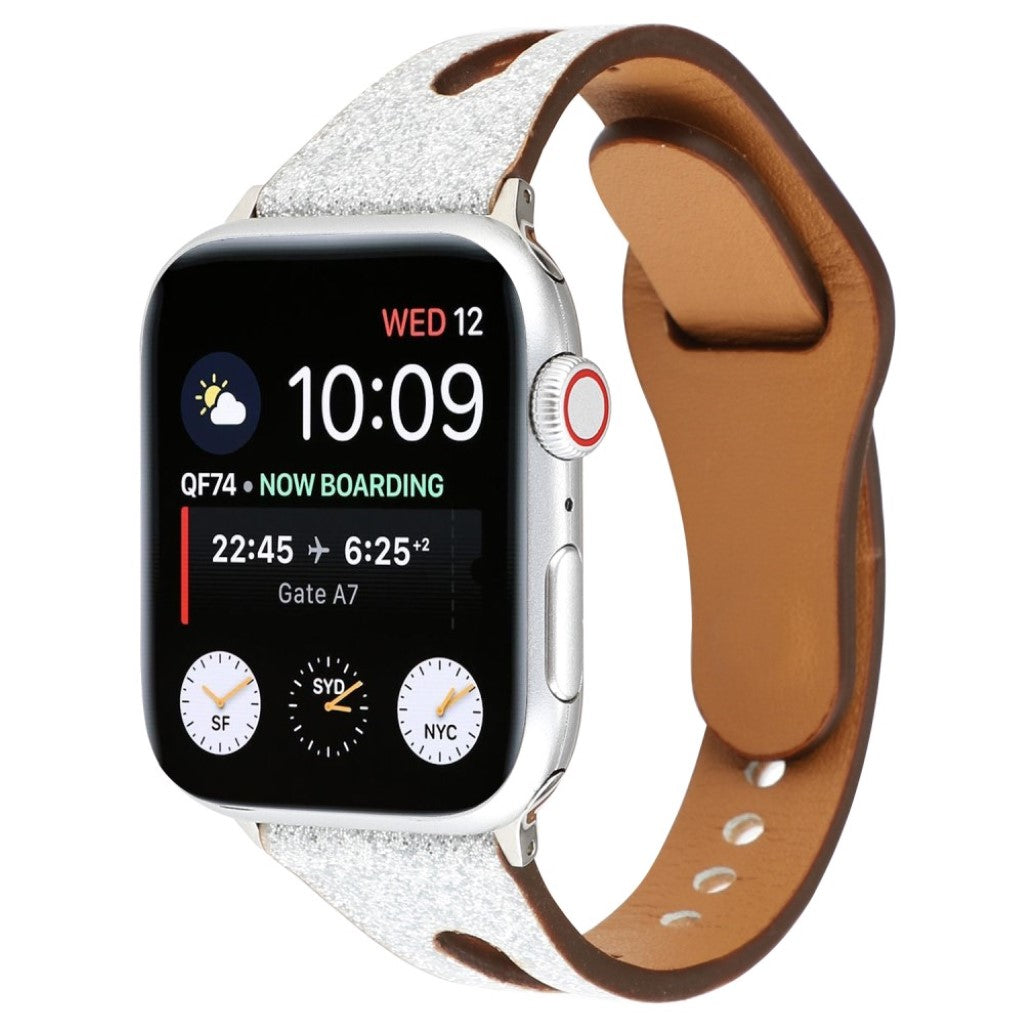 Rigtigt hårdfør Apple Watch Series 4 44mm Ægte læder Rem - Sølv#serie_4