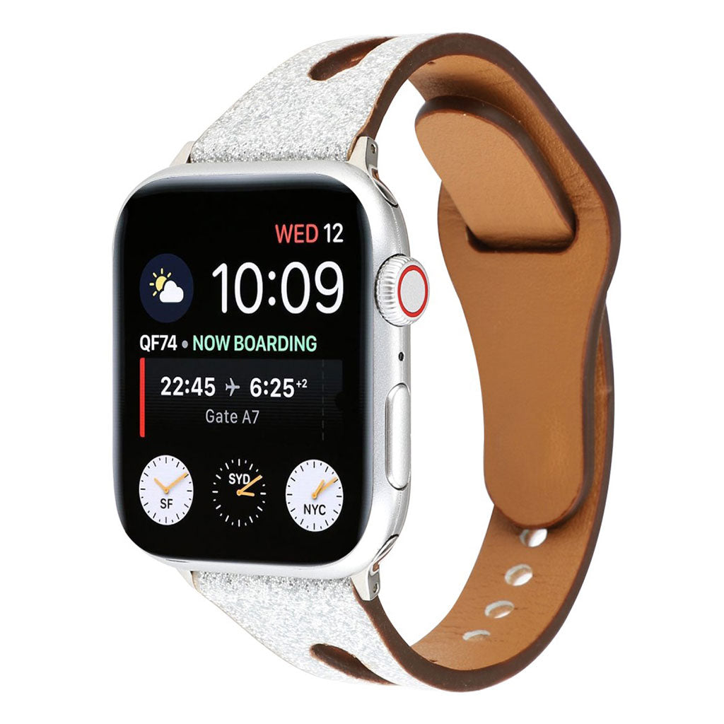 Rigtigt hårdfør Apple Watch Series 4 44mm Ægte læder Rem - Sølv#serie_4