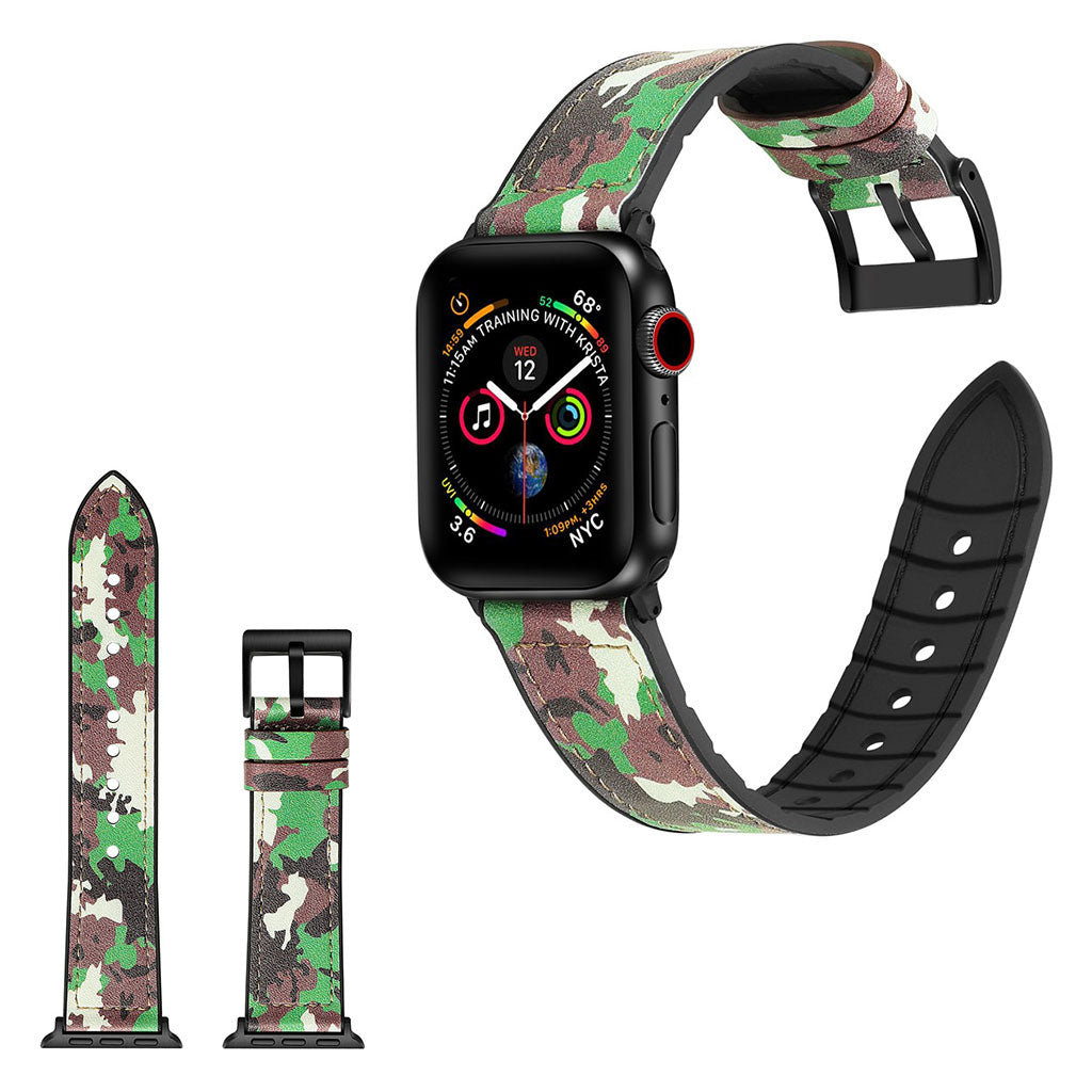  Apple Watch Series 4 44mm / Apple Watch 44mm Kunstlæder og Silikone Rem - Grøn#serie_13
