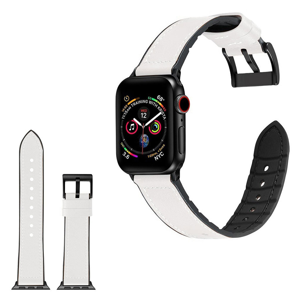  Apple Watch Series 4 44mm / Apple Watch 44mm Kunstlæder og Silikone Rem - Hvid#serie_2