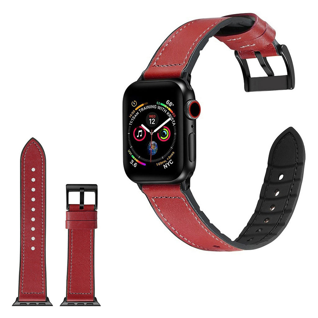  Apple Watch Series 4 44mm / Apple Watch 44mm Kunstlæder og Silikone Rem - Rød#serie_3