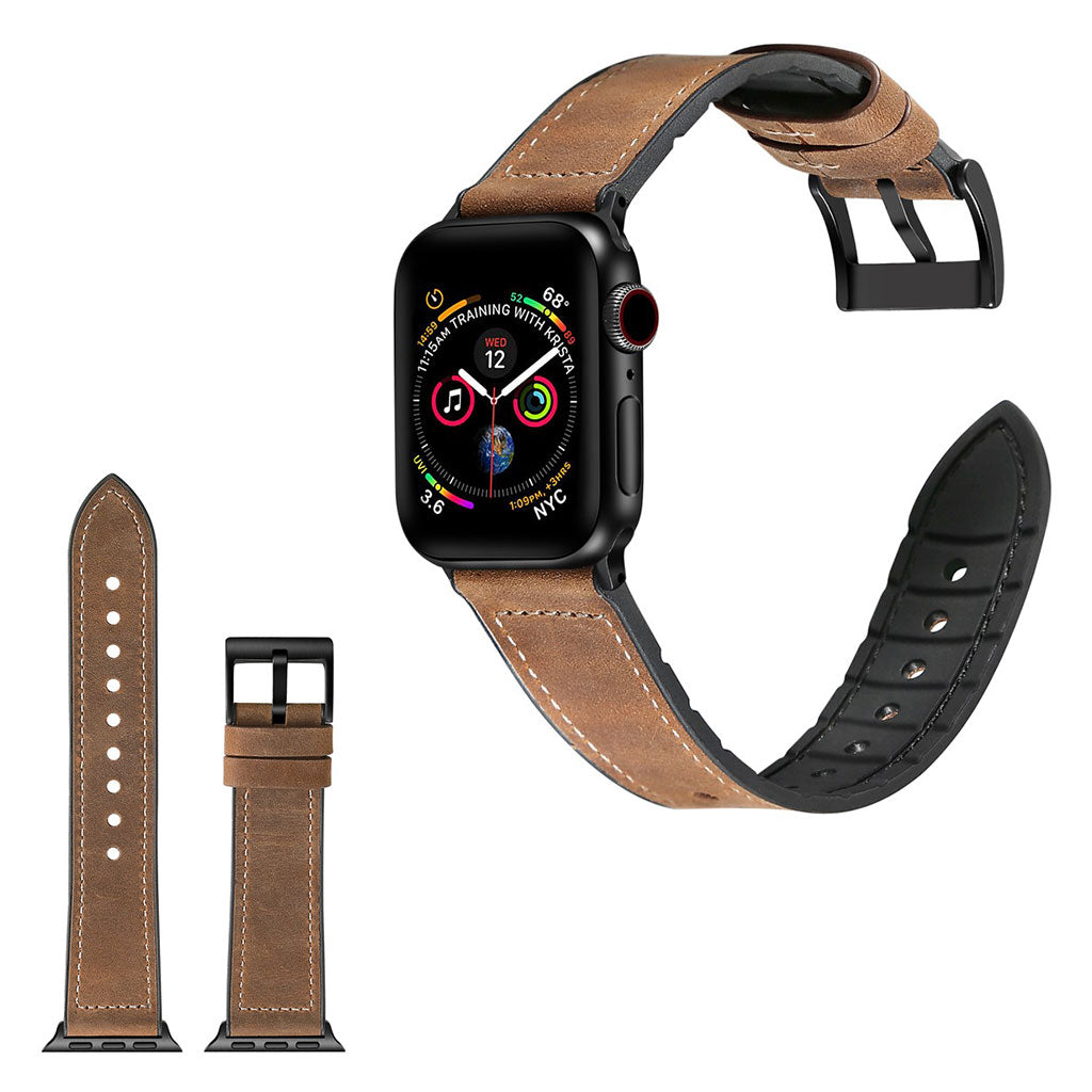  Apple Watch Series 4 44mm / Apple Watch 44mm Kunstlæder og Silikone Rem - Brun#serie_8