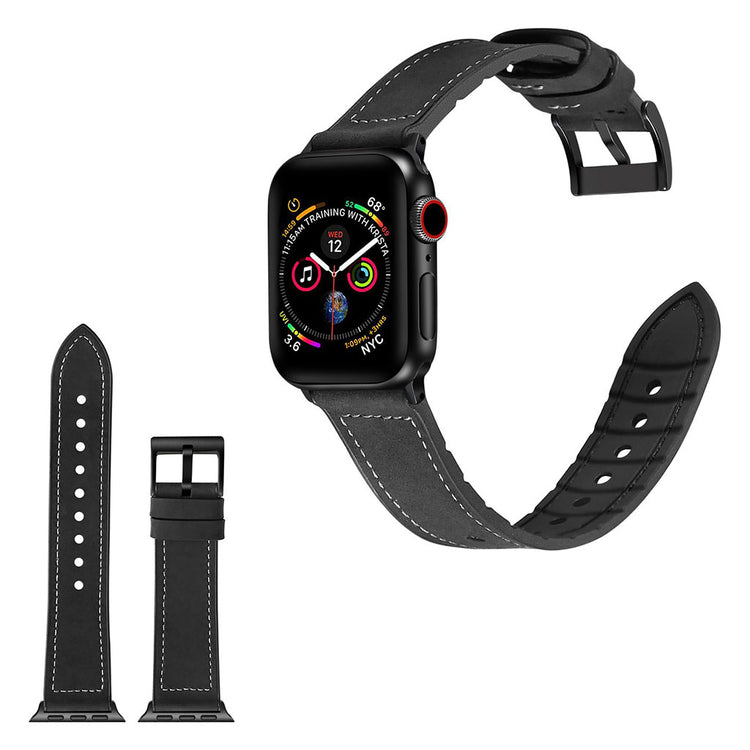  Apple Watch Series 4 44mm / Apple Watch 44mm Kunstlæder og Silikone Rem - Sort#serie_9