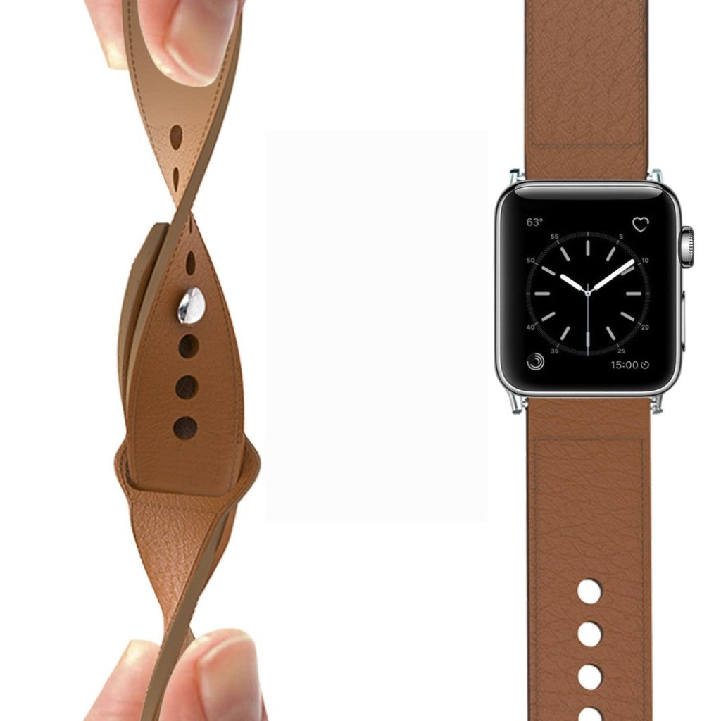 Rigtigt holdbart Apple Watch Series 5 40mm Ægte læder Rem - Brun#serie_1