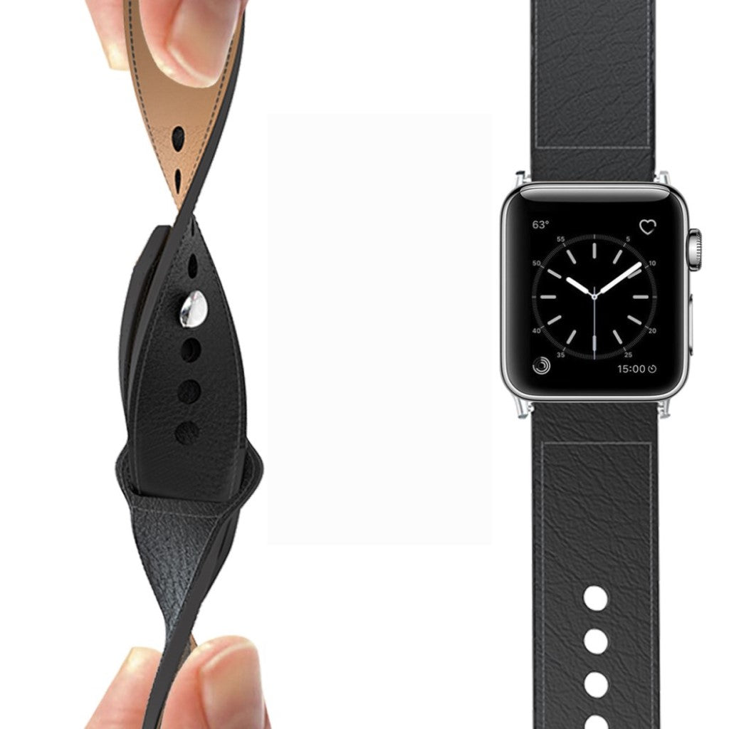 Rigtigt holdbart Apple Watch Series 5 40mm Ægte læder Rem - Sort#serie_5