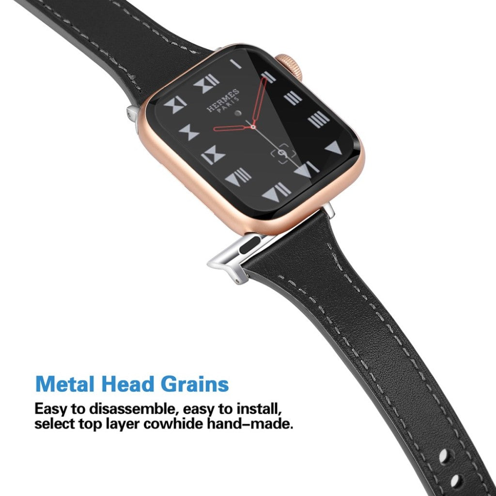 Rigtigt skøn Apple Watch Series 5 40mm Ægte læder Rem - Sort#serie_3