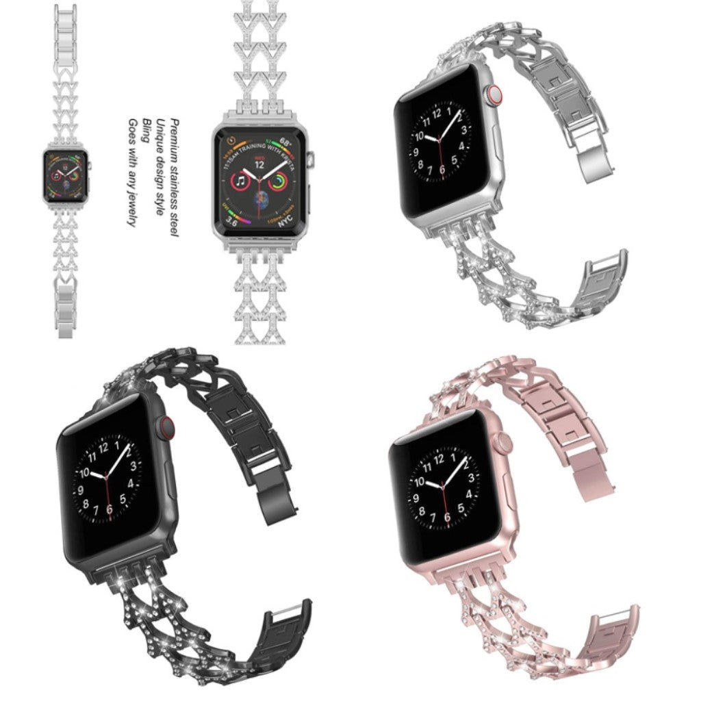 Godt Apple Watch Series 5 40mm Metal og Rhinsten Rem - Sort#serie_1