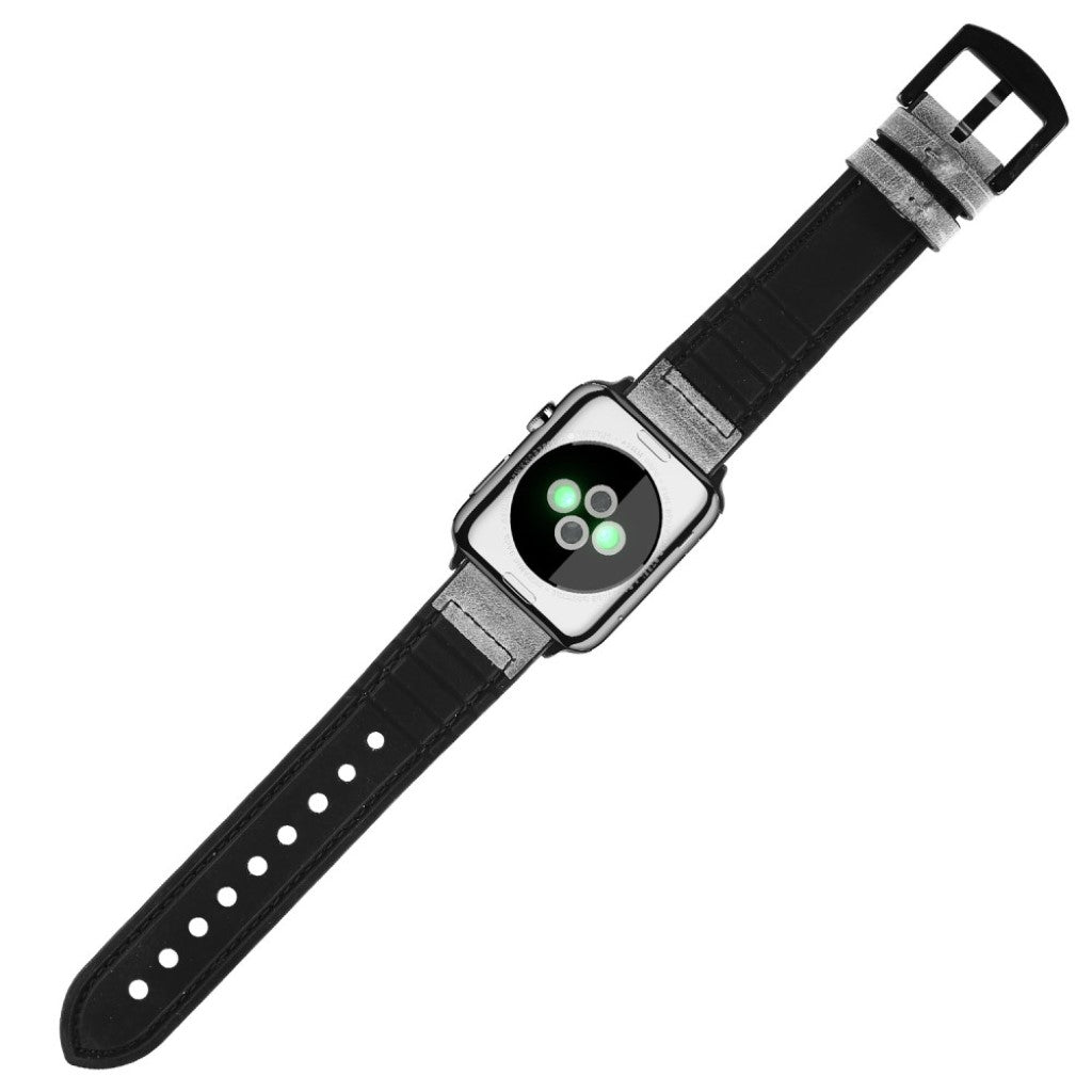 Cool Apple Watch Series 5 40mm Ægte læder og Silikone Rem - Sølv#serie_1