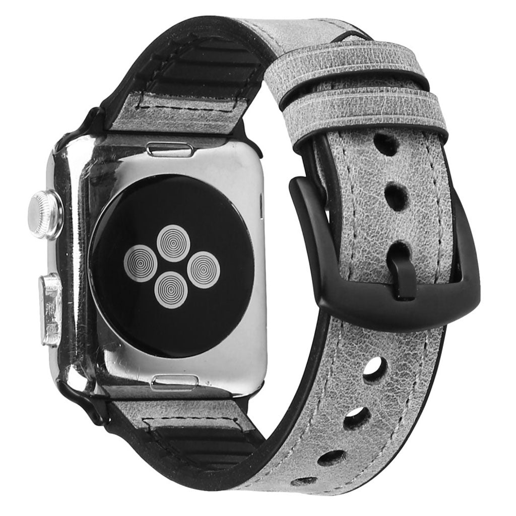 Cool Apple Watch Series 5 40mm Ægte læder og Silikone Rem - Sølv#serie_1