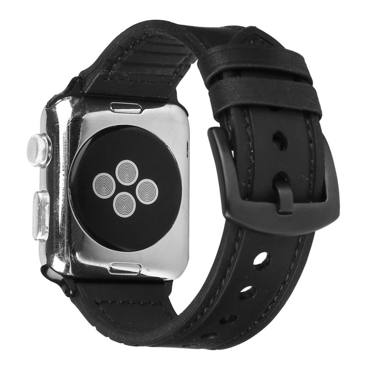 Cool Apple Watch Series 5 40mm Ægte læder og Silikone Rem - Sort#serie_2