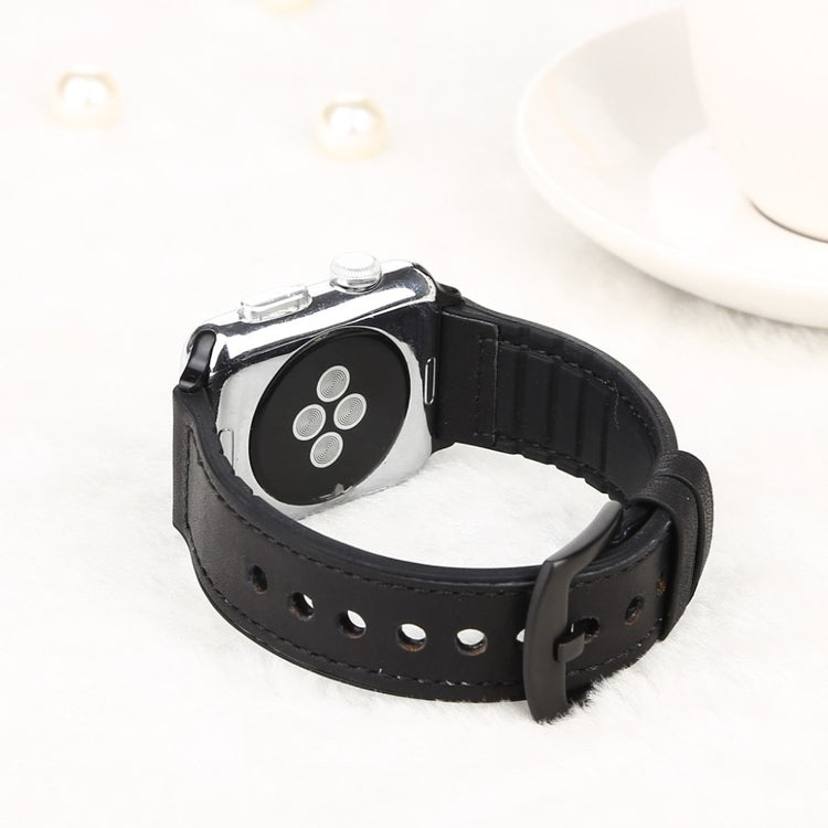 Cool Apple Watch Series 5 40mm Ægte læder og Silikone Rem - Sort#serie_2