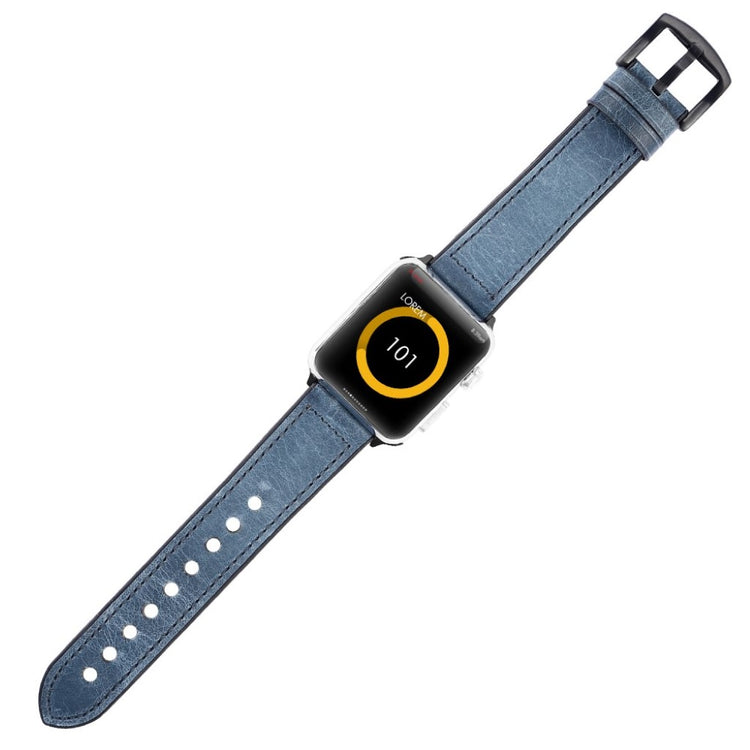 Cool Apple Watch Series 5 40mm Ægte læder og Silikone Rem - Blå#serie_6