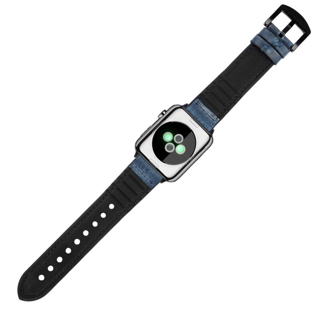 Cool Apple Watch Series 5 40mm Ægte læder og Silikone Rem - Blå#serie_6