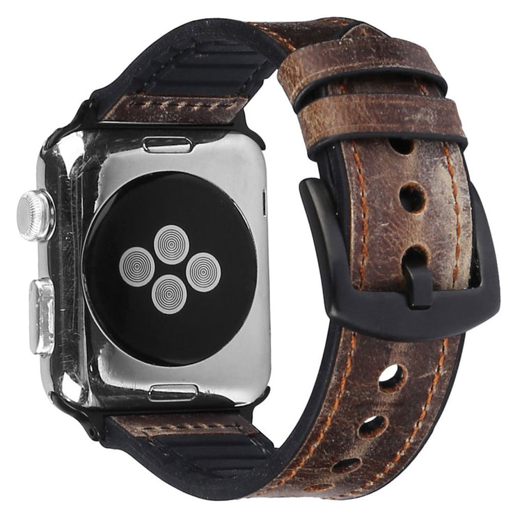 Cool Apple Watch Series 5 40mm Ægte læder og Silikone Rem - Brun#serie_7
